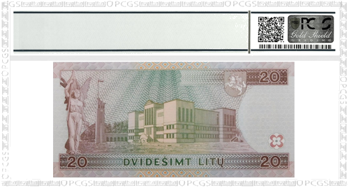 1997 Lietuva 20 litų banknotas PCGS GEM UNC 65 (2)
