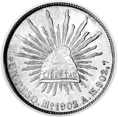 1902 Brīvība Meksika 1 pesons sudraba monēta (2)