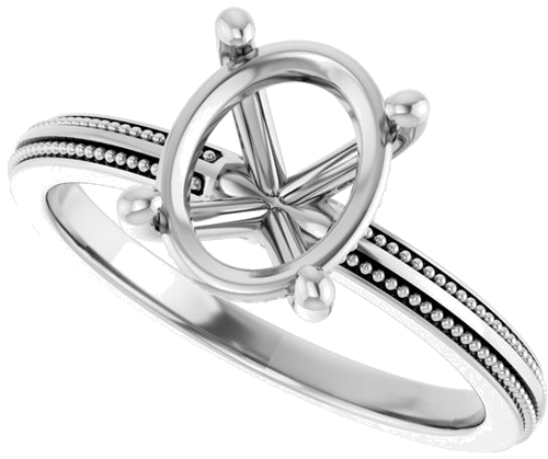 Sužadėtuvių Žiedas „Solitaire Milgrain“ 14k white gold Oval 9mm x 7mm (5)