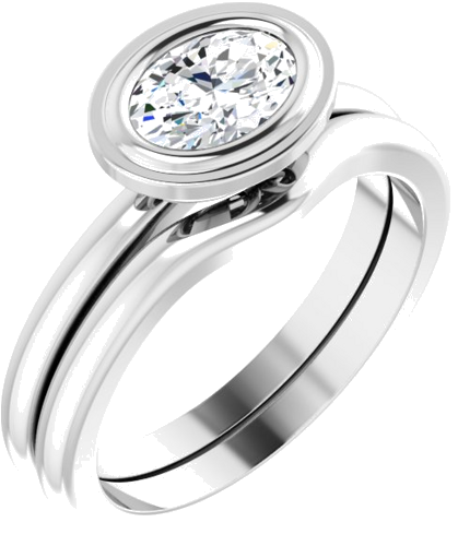 Sužadėtuvių Žiedas „Bezel-Set Solitaire“ 14k white gold Oval 7mm x 5mm (6)