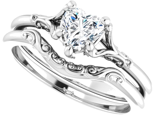 Sužadėtuvių Žiedas „Solitaire“ 10k white gold Heart 5mm (10)