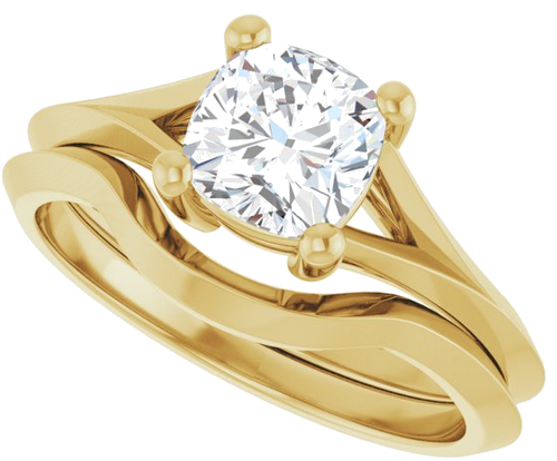 Sužadėtuvių Žiedas „Solitaire Split Shank“ 14k yellow gold Cushion 6mm (10)
