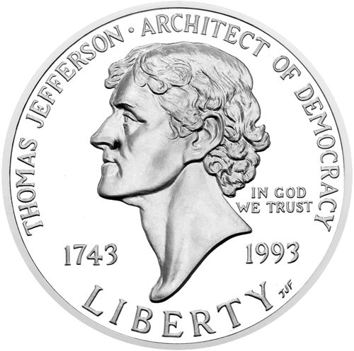 1993 Thom Jefferson USA 1 Dollar Silver Coin (2)