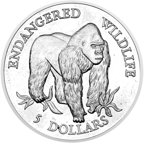 5 долларов Горилла 1992 Острова Кука серебряная монета (1)