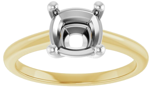 14K Yellow White 7 mm Cushion Solitaire Engagement Ring Mounting (3)