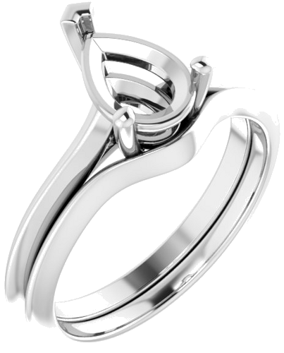 14K White 9x6 mm Pear V-Prong Engagement Ring Mounting (6)