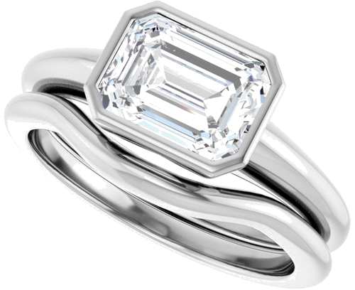 Sužadėtuvių Žiedas „Bezel-Set Solitaire“ 14k white gold Emerald 8mm x 6mm (10)