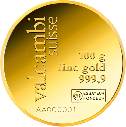 100 г Инвестиционный золотой слиток Valcambi Round Bar (1)