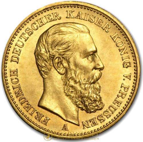 Германска империя Златна монета от 20 марки Фридрих III (1888 г.) (1)
