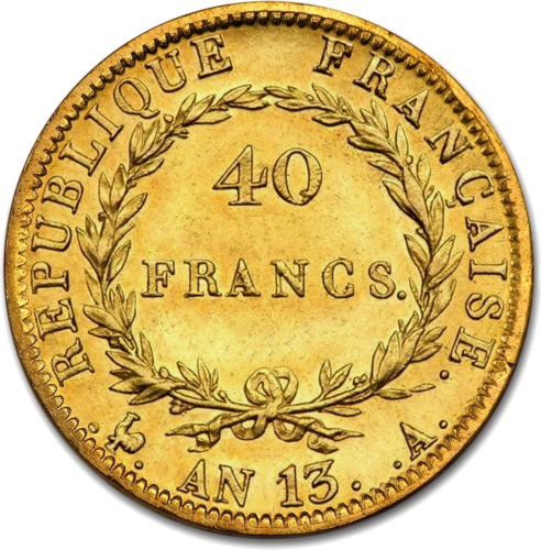 40 franku Francijas impērijas zelta monēta - Napoleons Bonaparts AN13/14 (1804-1805) (2)