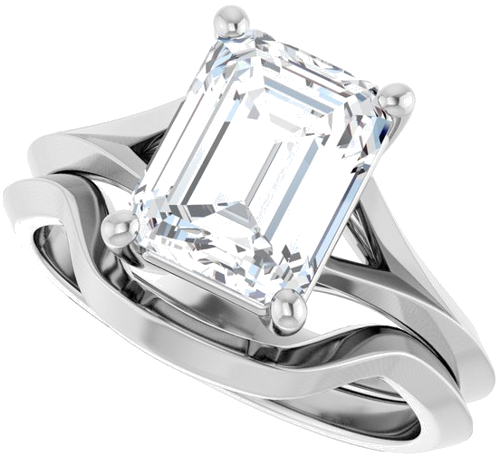 Sužadėtuvių Žiedas „Solitaire Split Shank“ 950 Platinos Emerald 9mm x 7mm (10)