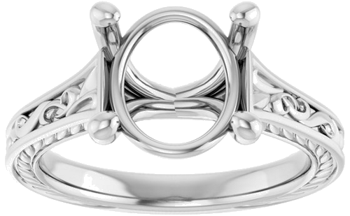 Sužadėtuvių Žiedas „Solitaire Scroll“ 14k white gold Oval 11mm x 9mm (3)