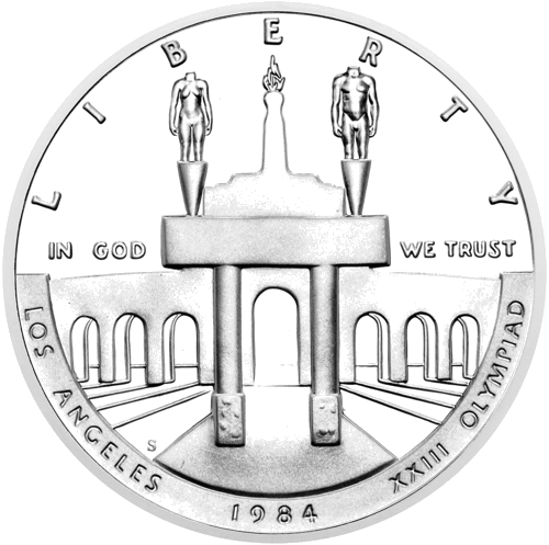 1984 XXIII Losandželosas Olimpiāde ASV 1 dolārs sudraba monēta (2)