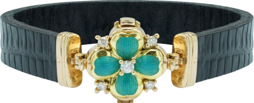 Leather bracelet with a four-leaf clover inlaid with diamonds ROYAL CLOVER (1)