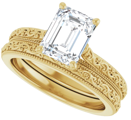 Sužadėtuvių Žiedas „Solitaire“ 585 Geltonojo Aukso Emerald 8mm x 6mm (10)