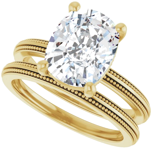 Sužadėtuvių Žiedas „Solitaire Milgrain“ 14k yellow gold Elongated Cushion 10mm x 8mm (10)
