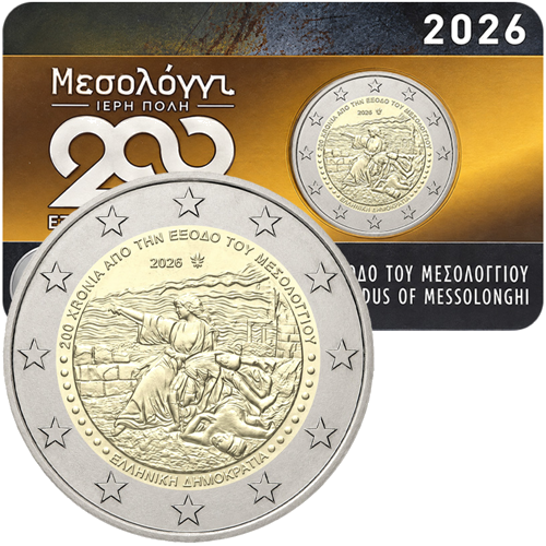 2026 Greece 200th Anniversary of the Exodus of Missolonghi 2 Euro BU Coin in Card (1)