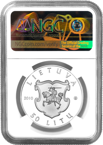2010 Замъкът Biržai Литва Сребърна монета от 50 лита PF 69 ULTRA CAMEO (2)