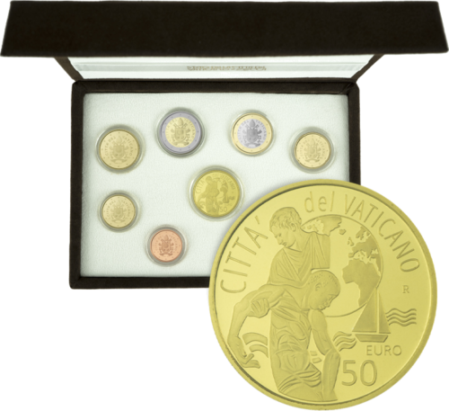 2023 Vatikanas Pranciškaus herbas Proof rinkinys su 50 eurų auksinė moneta (1)