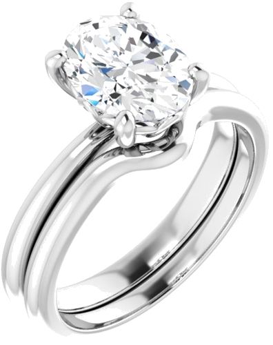 14K White 9x7 mm Oval Solitaire Engagement Ring Mounting (6)