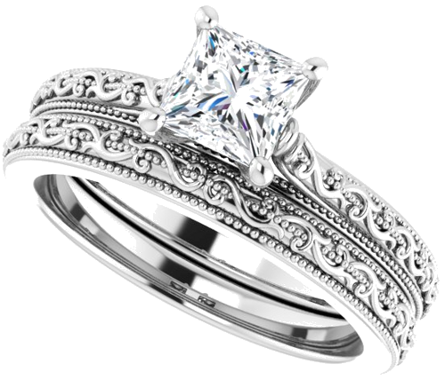 Sužadėtuvių Žiedas „Solitaire Sculptural“ 14k white gold Square 5mm (10)
