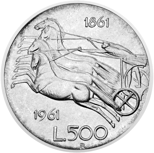 500 liru Apvienošanās simtgade 1961 Itālija sudraba monēta (2)