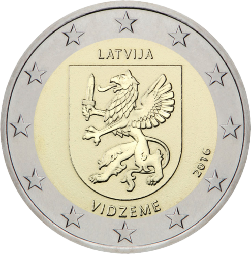 2016 Латвия Видземе монета 2 евро BU на карточке (2)
