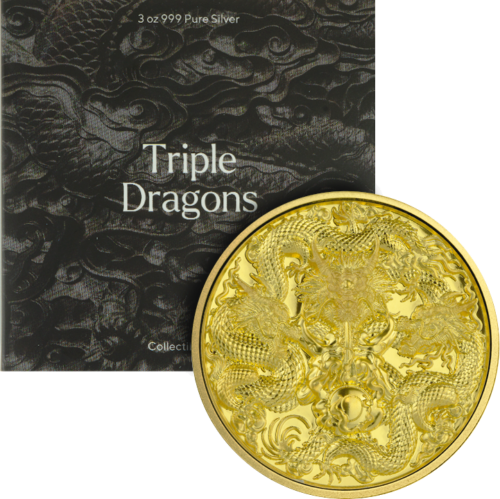 3 oz Triple dragons 2022 Tchad 15000 Francs silver coin (1)
