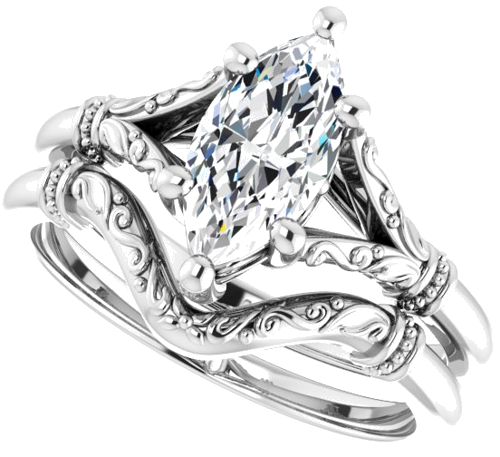 Sužadėtuvių Žiedas „Sculptural“ 14k white gold Marquise 10mm x 5mm (10)