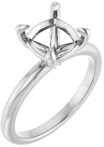 14K White 8x8 mm Cushion Solitaire Engagement Ring Mounting (1)