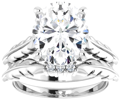 Sužadėtuvių Žiedas „Solitaire Leaf“ 14k white gold Oval 11mm x 9mm (8)