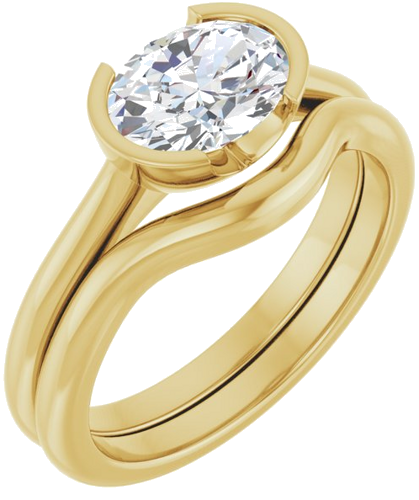 Sužadėtuvių Žiedas „Half Bezel Solitaire“ 585 Geltonojo Aukso Oval 8mm x 6mm (6)