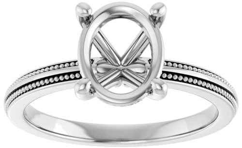 Sužadėtuvių Žiedas „Solitaire Milgrain“ 14k white gold Oval 9mm x 7mm (3)