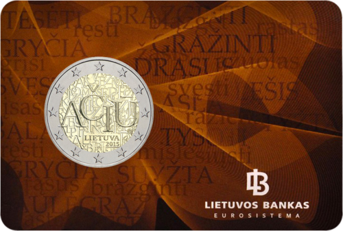 2015 Литва Ačiū монета 2 евро BU на карточке (1)