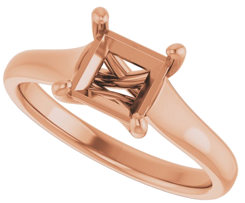14K Rose 6 mm Square Solitaire Engagement Ring Mounting (5)