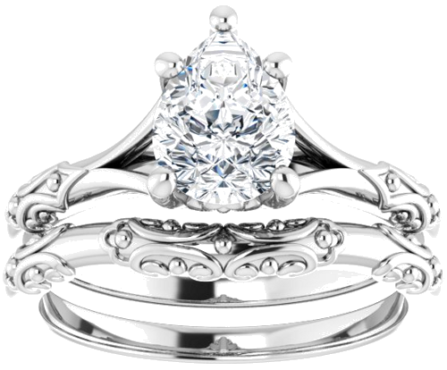 Sužadėtuvių Žiedas „Solitaire Sculptural“ 10k white gold Pear 8mm x 6mm (8)