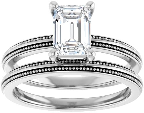 Sužadėtuvių Žiedas „Solitaire Milgrain“ 14k white gold Emerald 7mm x 5mm (8)