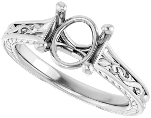 Sužadėtuvių Žiedas „Solitaire Scroll“ 14k white gold Oval 9mm x 7mm (5)
