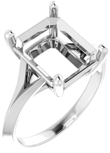 14K White 11x9 mm Emerald Solitaire Engagement Ring Mounting (1)