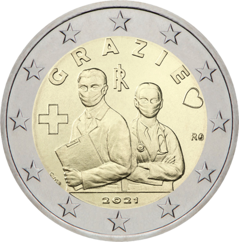2021 Italija Grazie (Ačiū) 2 eurų moneta (1)