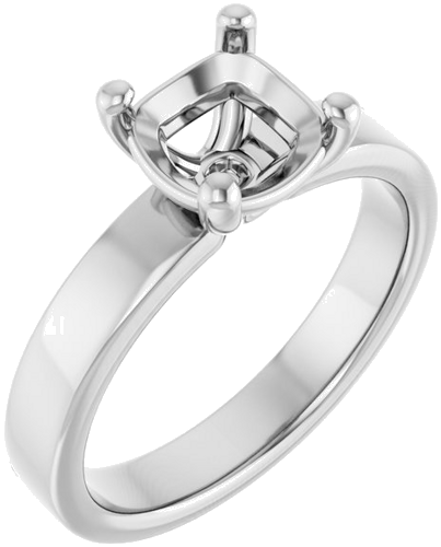 14K White 7 mm Cushion Solitaire Engagement Ring Mounting (1)