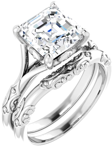 Sužadėtuvių Žiedas „Solitaire Sculptural“ 14k white gold Asscher 8mm (6)