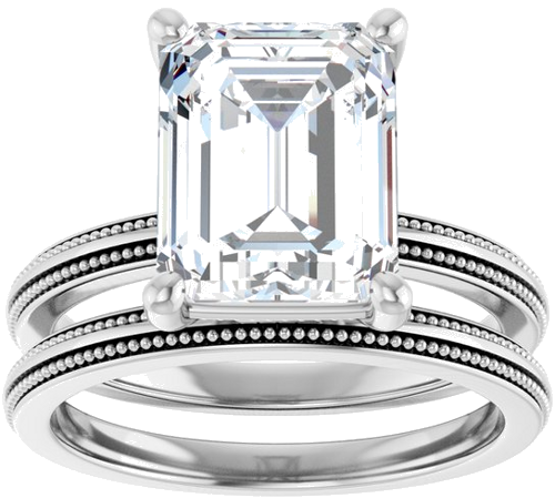 Sužadėtuvių Žiedas „Solitaire Milgrain“ 14k white gold Emerald 10mm x 8mm (8)