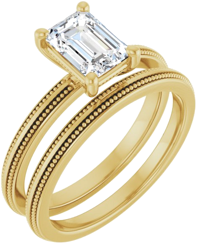 Sužadėtuvių Žiedas „Solitaire Milgrain“ 14k yellow gold Emerald 7mm x 5mm (6)