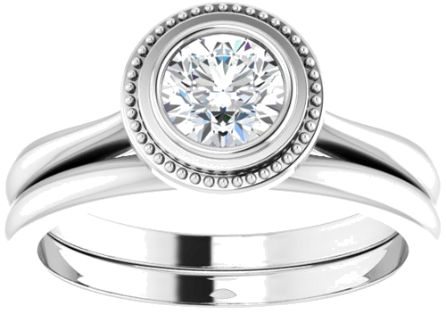 Sužadėtuvių Žiedas „Bezel-Set Solitaire Milgrain“ 14k white gold Round 5.2mm (8)