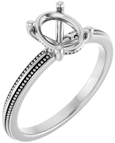 Sužadėtuvių Žiedas „Solitaire Milgrain“ 14k white gold Oval 8mm x 6mm (1)