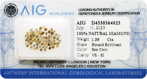 1.35 ct. Apvalūs Briliantai Mix Yellow-Brown-Green VS-SI / 1.58 - 1.72 mm (74 vnt) (1)