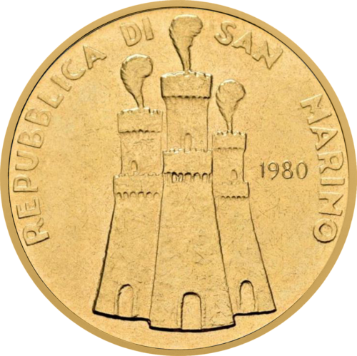 5 Scudi Justice Sanmarīno 1980. gada zelta monēta (2)
