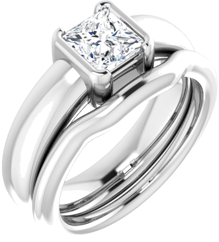 Sužadėtuvių Žiedas „Half Bezel Solitaire“ 585 Baltojo Aukso Square 5.5mm (6)