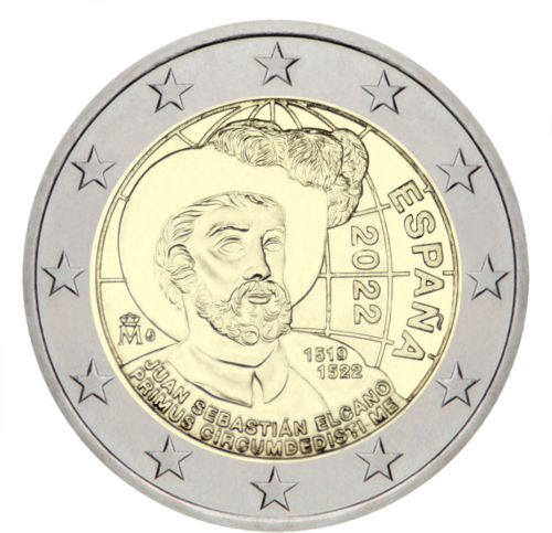 2022 Ispanija Pirmoji kelionė laivu aplink Pasaulį 2 eurų moneta (1)